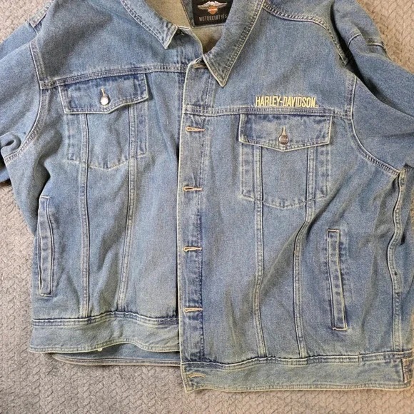 Harley-Davidson Denim Jacket 3XL Big & Tall Blue Jean Trucker Embroidered Logo - Picture 4 of 11